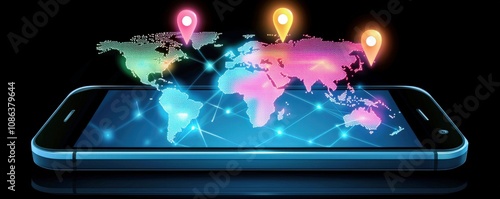 Colorful Global Network Concept on Smartphone Screen Illustrating International Connections and Digital Communication in a Modern World