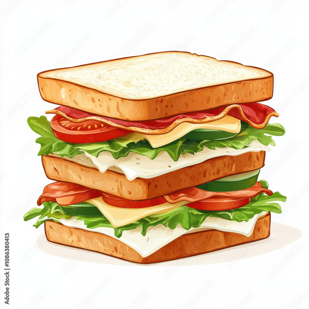 classic club sandwich stacked with layers of lettuce, tomato, cheese, and meats, classic club sandwich stacked with layers of lettuce, tomato, cheese, and meats,