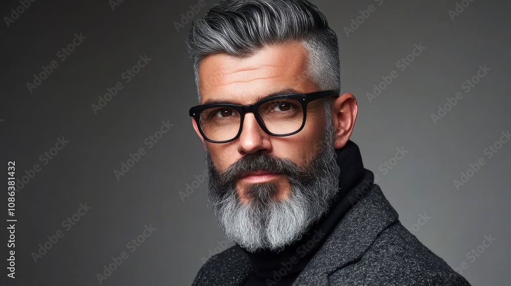 Confident Middle-Aged Man with Beard and Glasses Confident Middle-Aged Man with Beard and Glasses