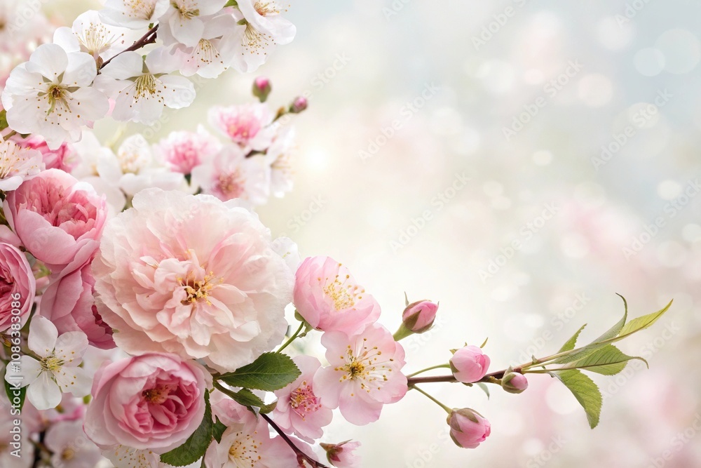Delicate floral pattern featuring cherry blossoms peonies and garden roses, romantic aesthetic, peony, elegant wedding Delicate floral pattern featuring cherry blossoms peonies and garden roses, romantic aesthetic, peony, elegant wedding