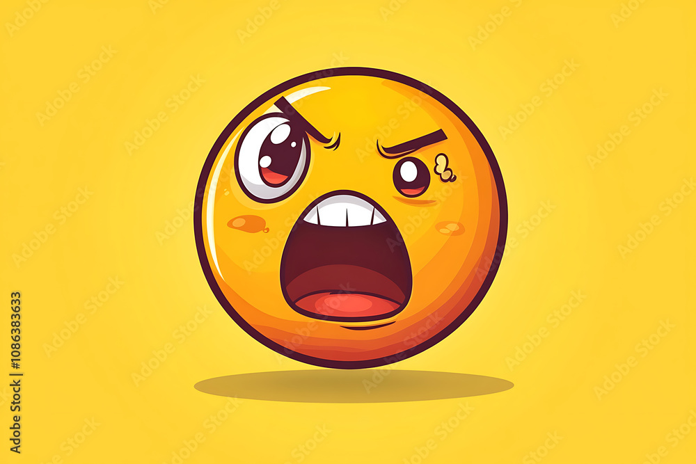 Fototapeta premium A cartoonish angry emoji with a yellow background, expressing frustration or anger.