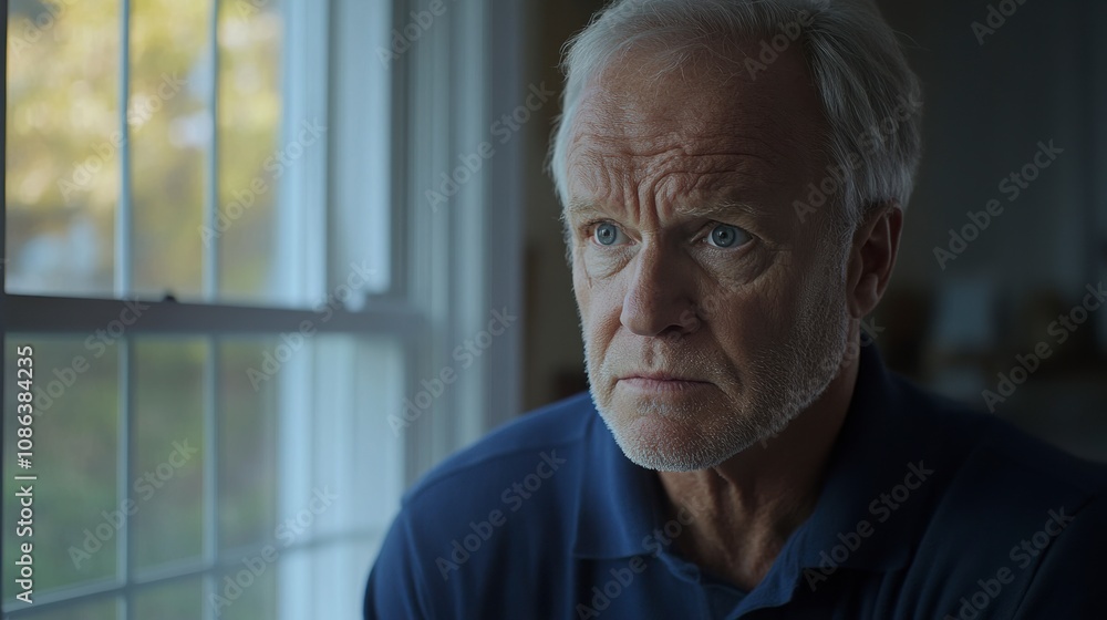Thoughtful Middle-Aged Man in Soft Lighting Thoughtful Middle-Aged Man in Soft Lighting