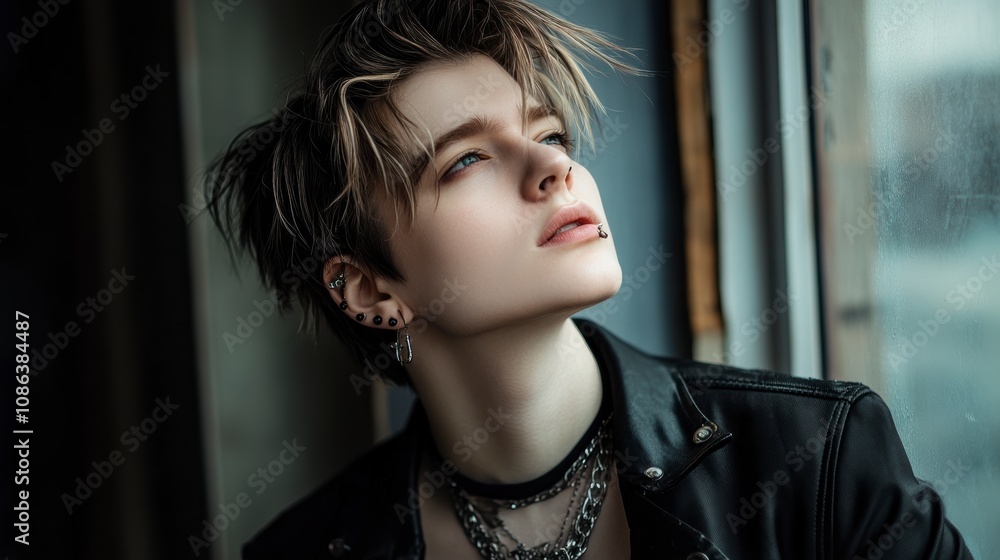 Thoughtful Androgynous Person in Natural Light Thoughtful Androgynous Person in Natural Light