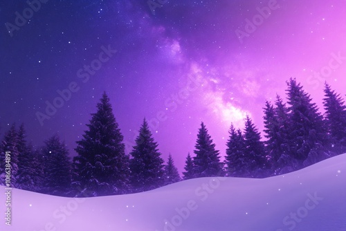 Wallpaper Mural Winter nature background with frozen fir trees covered snow and ice at starry night. Beautiful aurora borealis in north pole, northern lights. Magic Christmas night. Color of 2025 year Torontodigital.ca