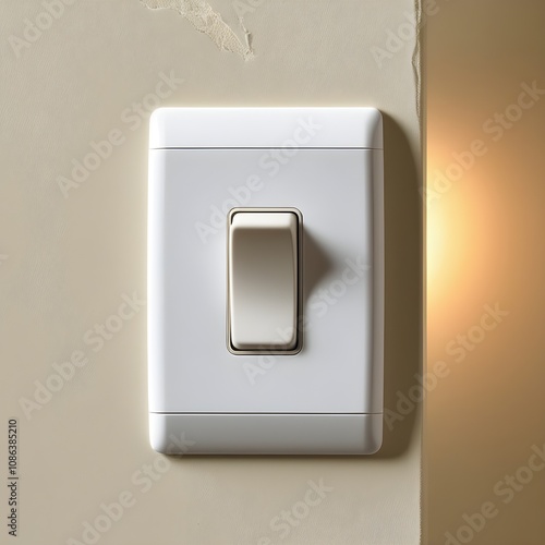 Modern White Light Switch on Beige Wall with Soft Glow