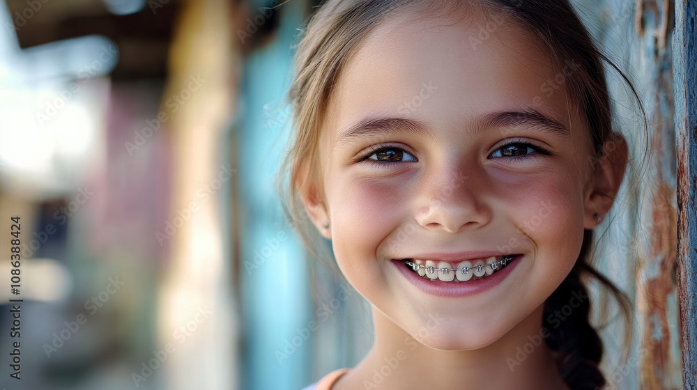 Smiling Teenage Girl with Braces in Natural Light Smiling Teenage Girl with Braces in Natural Light