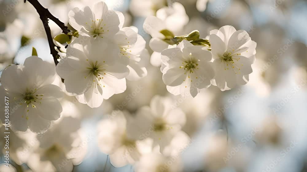 White Blossoms Bloom Brightly in Spring Sunlight White Blossoms Bloom Brightly in Spring Sunlight