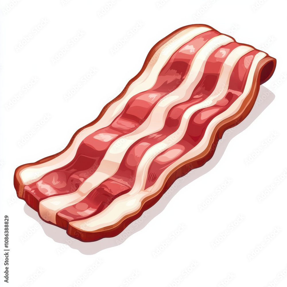 Delicious cartoon style bacon illustration with vibrant colors and details. Perfect for food related designs and culinary themes