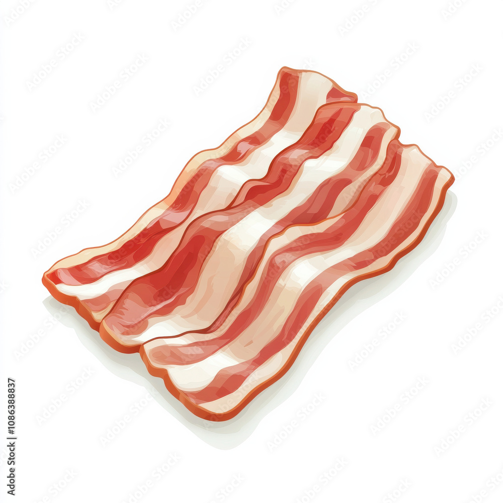 Delicious cartoon style bacon strips with glossy finish, perfect for food illustrations and culinary designs