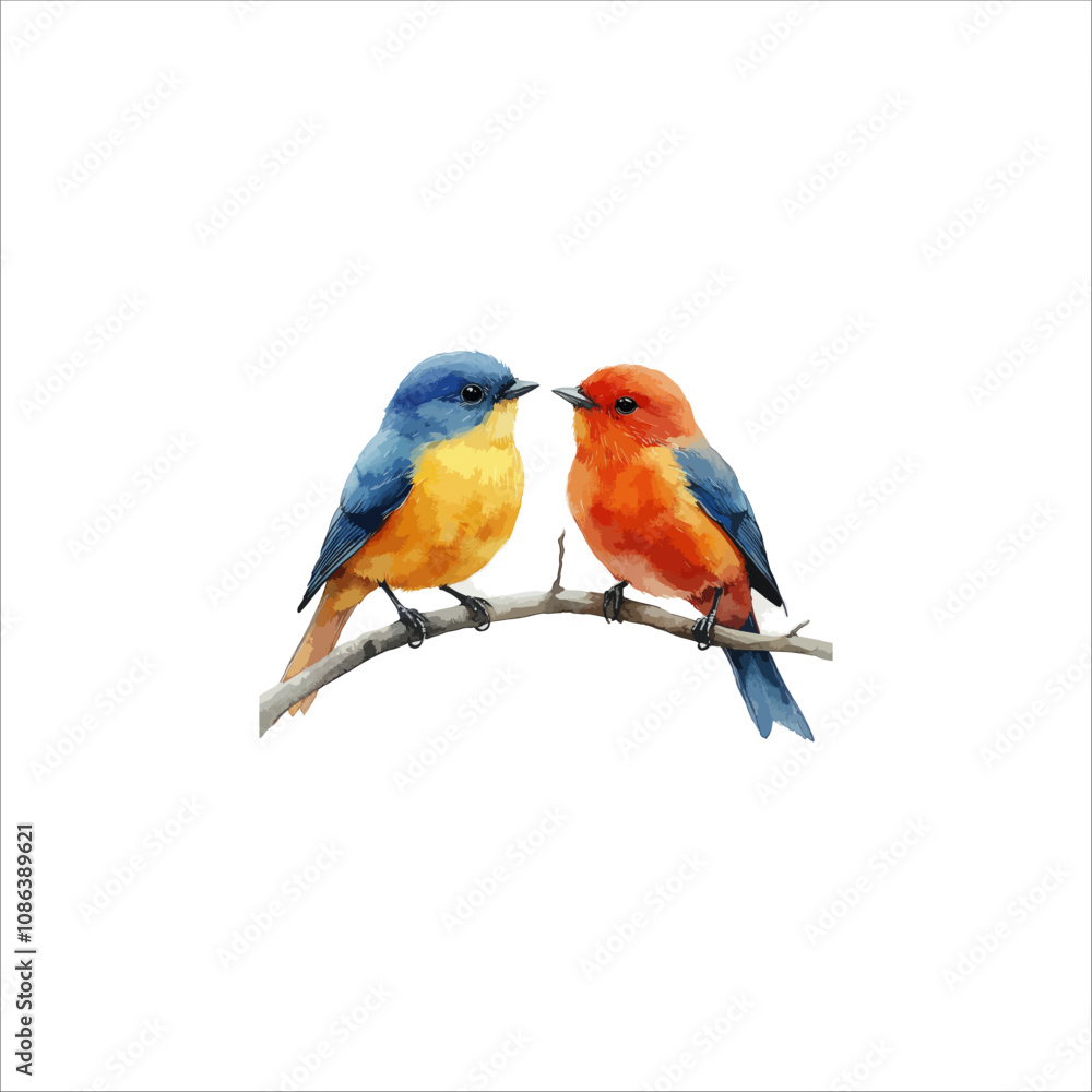 Watercolor lovebirds couple on a branch clipart. love Birds and heart watercolor illustration. Watercolor lovebirds couple on a branch clipart. love Birds and heart watercolor illustration.