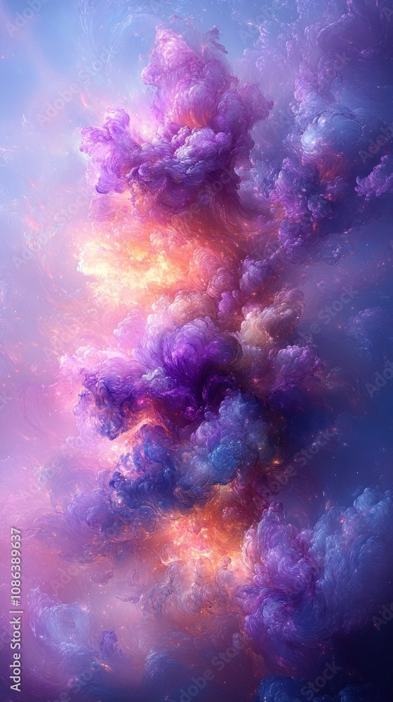 Fototapeta premium A vibrant cosmic cloud formation in shades of purple and orange.