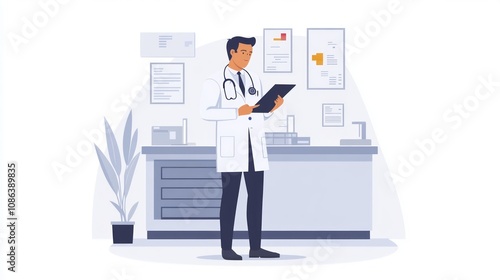 Doctor Reviewing Patient Chart in Clinic