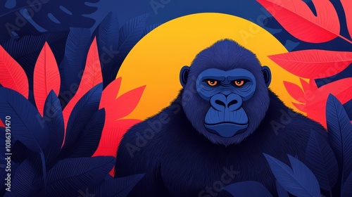 Majestic Gorilla in Vibrant Rainforest Illustration photo