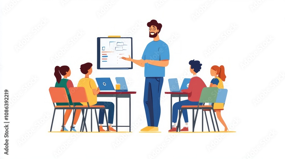 Fototapeta premium Teacher Guiding Students in a Classroom Setting