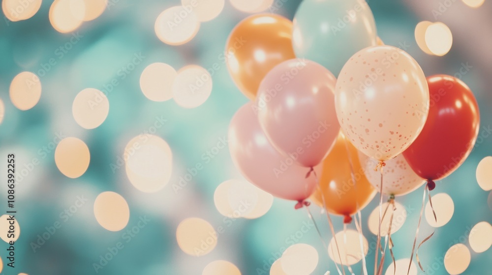 A cluster of vibrant balloons fills the frame, set against a soft bokeh background, evoking a joyful mood perfect for celebrations A cluster of vibrant balloons fills the frame, set against a soft bokeh background, evoking a joyful mood perfect for celebrations