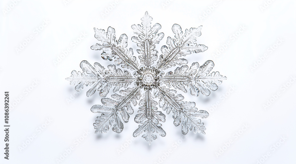 Transparent snowflake on a white background close up, created with Generative AI technology Transparent snowflake on a white background close up, created with Generative AI technology