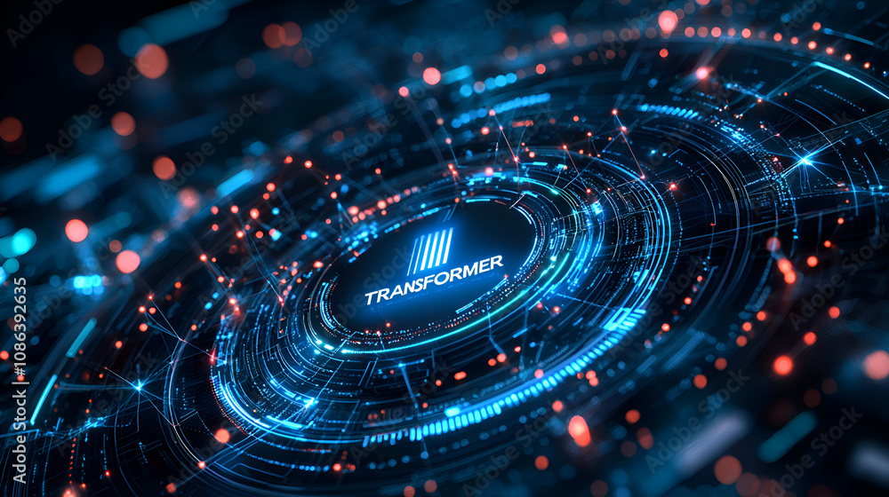 Futuristic Network Visualization of Transformer Architecture in Machine Learning Technology Futuristic Network Visualization of Transformer Architecture in Machine Learning Technology