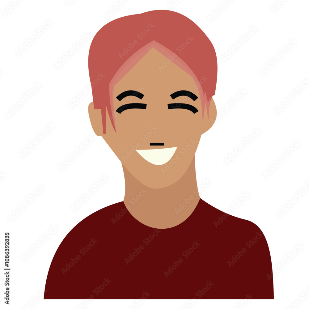 Vector illustration of a design of a person with a combination of 2 hair colors, namely pink, with a slight combination of brighter stripe colors on the front of the hair. Vector illustration of a design of a person with a combination of 2 hair colors, namely pink, with a slight combination of brighter stripe colors on the front of the hair.