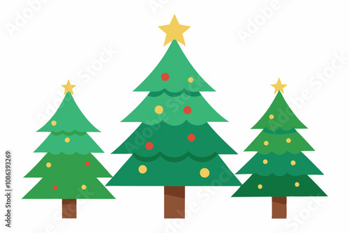 Christmas trees vector set on white background.