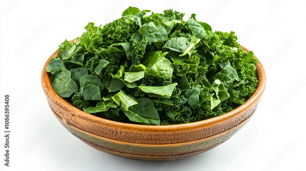 Fresh Kale and Spinach Salad in Rustic Bowl Fresh Kale and Spinach Salad in Rustic Bowl