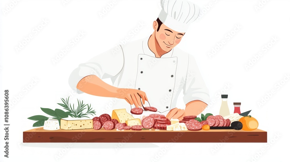 Chef preparing a gourmet charcuterie board Chef preparing a gourmet charcuterie board