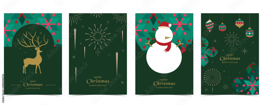 Fototapeta premium Green Christmas festival background with geometric style.vector for a4 vertical design