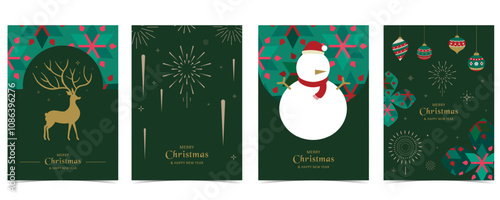 Green Christmas festival background with geometric style.vector for a4 vertical design