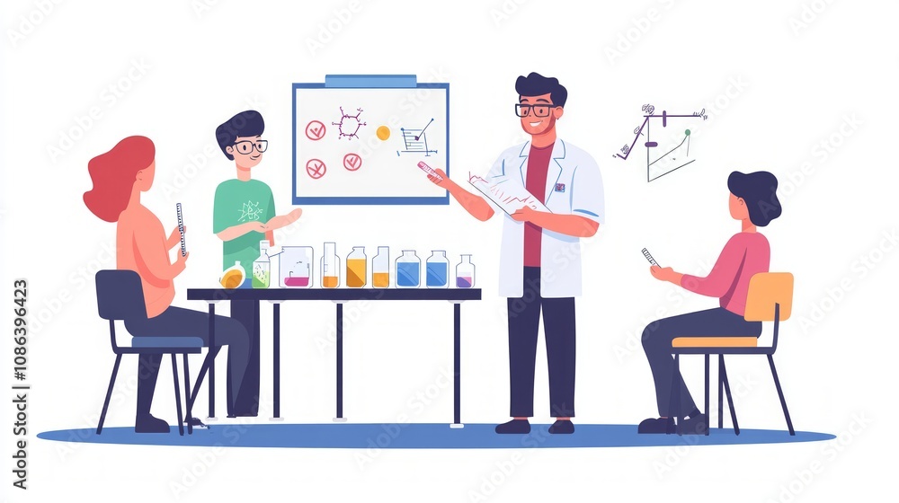 Science Class Illustration: Students Learning in a Laboratory Science Class Illustration: Students Learning in a Laboratory