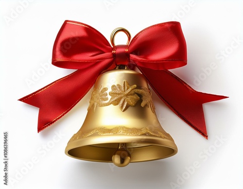 Golden Christmas Bell Isolated on White Background