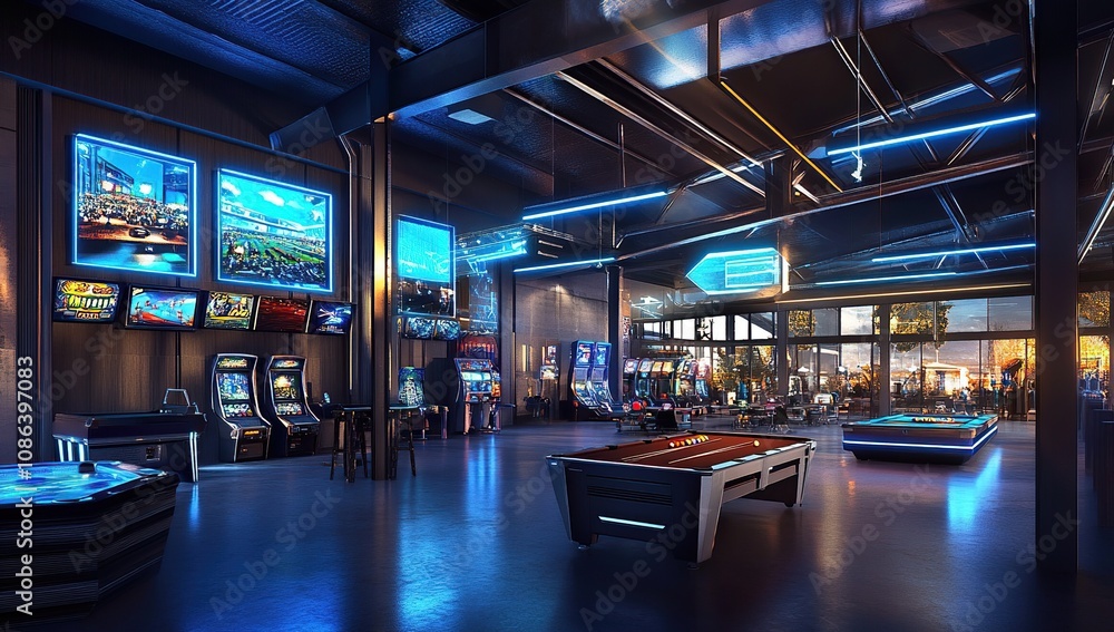 Futuristic Arcade: Neon Nights Entertainment Hub Futuristic Arcade: Neon Nights Entertainment Hub
