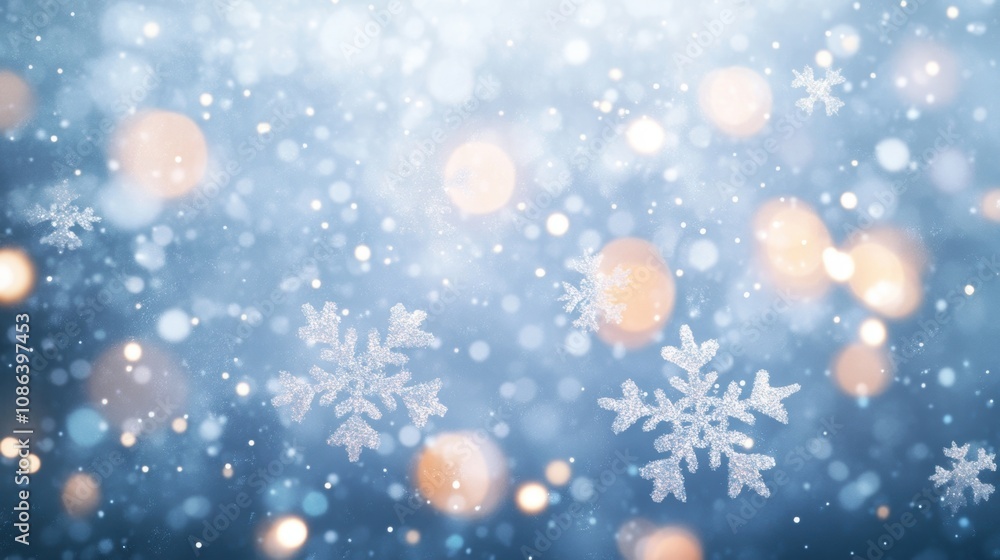 Magical scene of snowflakes gently falling with warm bokeh lights, evoking a serene and festive winter wonderland atmosphere. Magical scene of snowflakes gently falling with warm bokeh lights, evoking a serene and festive winter wonderland atmosphere.