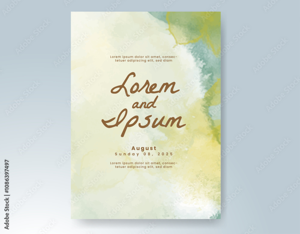 Wedding card invitation template with hand painted watercolor splash Wedding card invitation template with hand painted watercolor splash