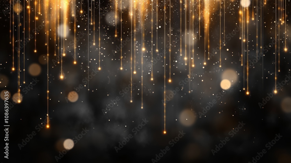 Dark background with shimmering gold lights and stars, festive elegant design for celebrations, holidays, or luxury branding Dark background with shimmering gold lights and stars, festive elegant design for celebrations, holidays, or luxury branding