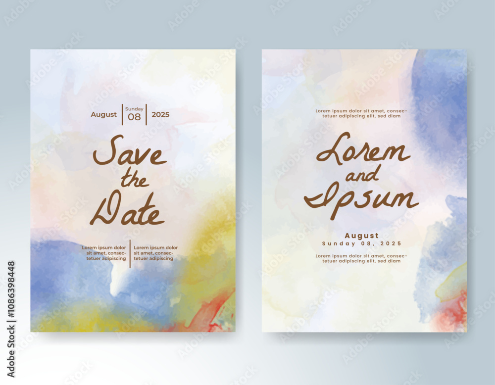 Wedding card invitation template with hand painted watercolor splash Wedding card invitation template with hand painted watercolor splash