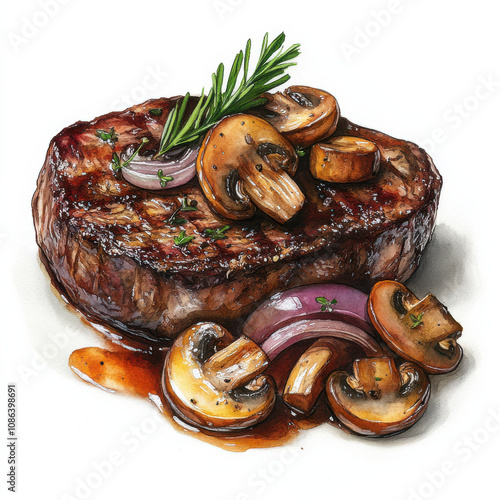 Juicy steak with mushrooms and herbs, perfect for gourmet meal