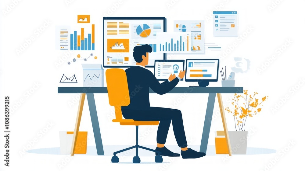 Naklejka premium Modern Business Workspace with Data Analysis