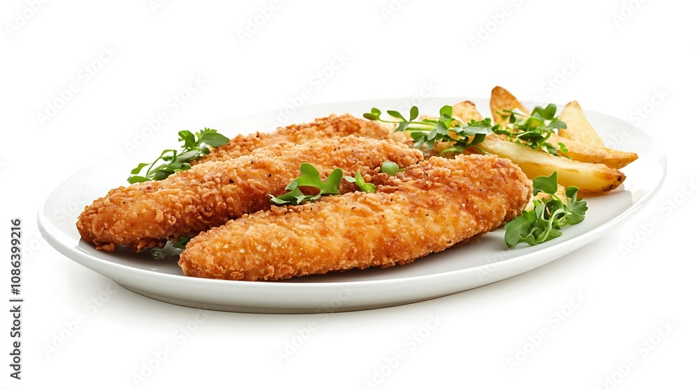 Crispy Fried Chicken Strips with French Fries and Lemon Wedge Crispy Fried Chicken Strips with French Fries and Lemon Wedge