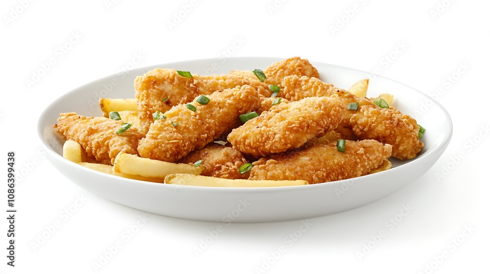 Crispy Fried Chicken Strips with French Fries and Lemon Wedge Crispy Fried Chicken Strips with French Fries and Lemon Wedge