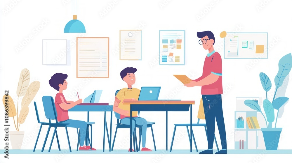 Classroom Scene: Teacher Guiding Students Classroom Scene: Teacher Guiding Students