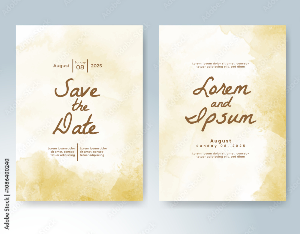 Wedding card invitation template with hand painted watercolor splash Wedding card invitation template with hand painted watercolor splash