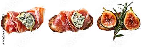 Delicious crostini topped with prosciutto, blue cheese, and figs, garnished with rosemary, perfect for gourmet appetizers