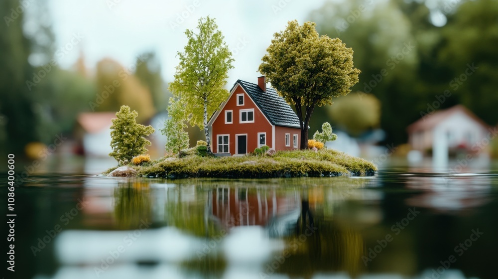 Obraz premium Climate Change Awareness with a Flooded House Scene
