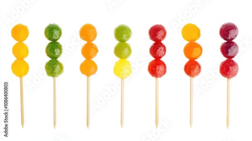 Vibrant Fruit Skewers Displayed for Fresh and Healthy Eating on White Background