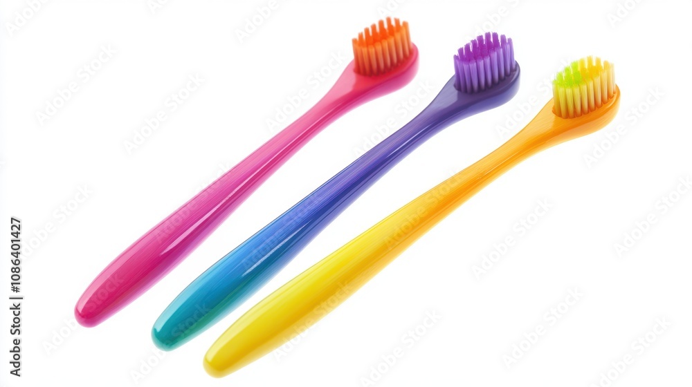 Eco-Friendly Bamboo Fiber Toothbrush Set in Vibrant Colors Isolated on White Background Eco-Friendly Bamboo Fiber Toothbrush Set in Vibrant Colors Isolated on White Background