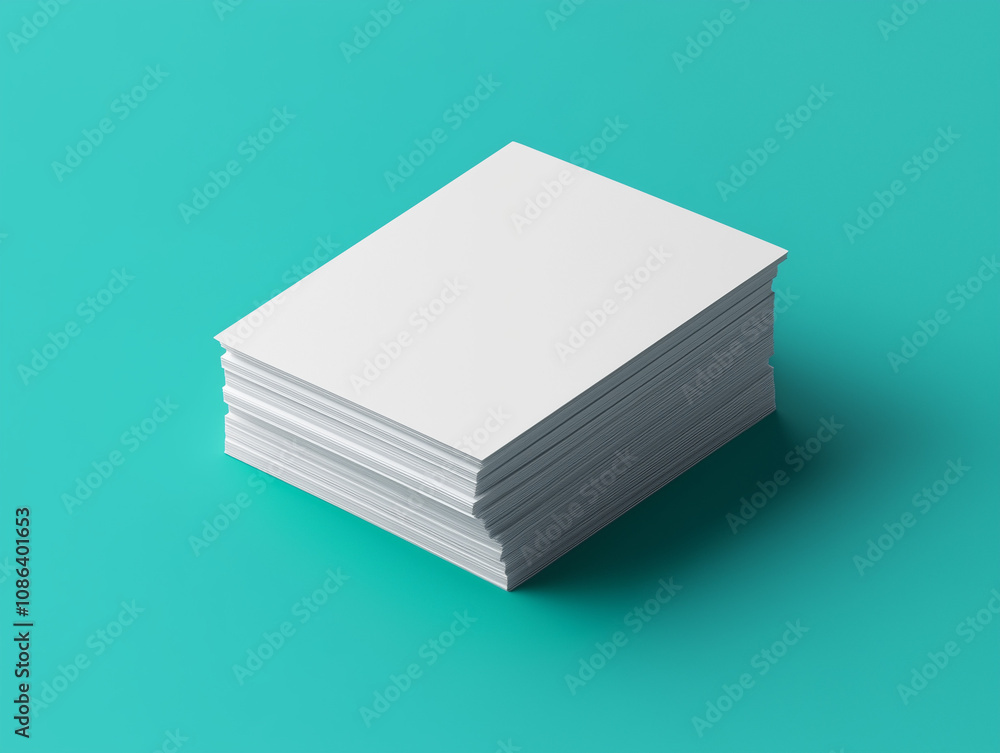 A stack of papers isolated on a teal backdrop