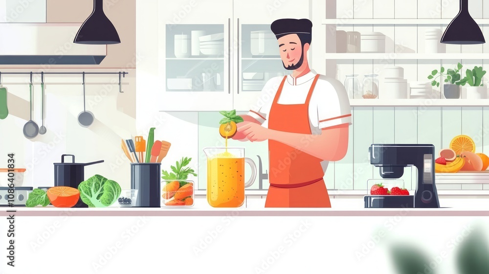 Kiwi Smoothie Preparation in a Modern Kitchen Kiwi Smoothie Preparation in a Modern Kitchen