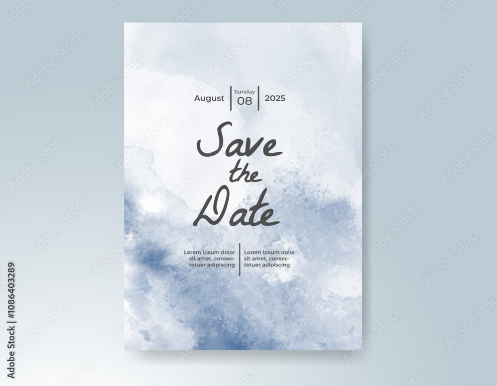 Wedding card invitation template with hand painted watercolor splash Wedding card invitation template with hand painted watercolor splash