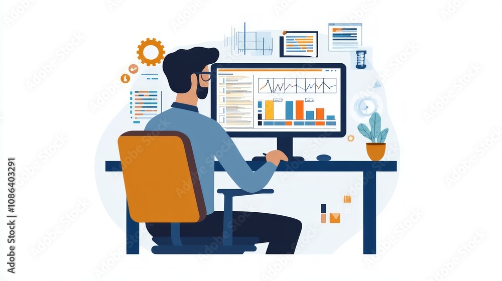 Businessman Analyzing Data on Computer Businessman Analyzing Data on Computer