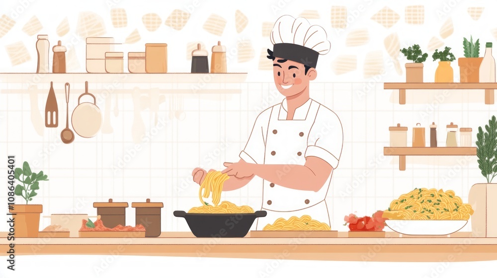 Chef Preparing Delicious Pasta Dish in a Kitchen Chef Preparing Delicious Pasta Dish in a Kitchen