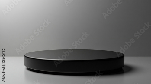 3d render black podium in grey background, display product concept